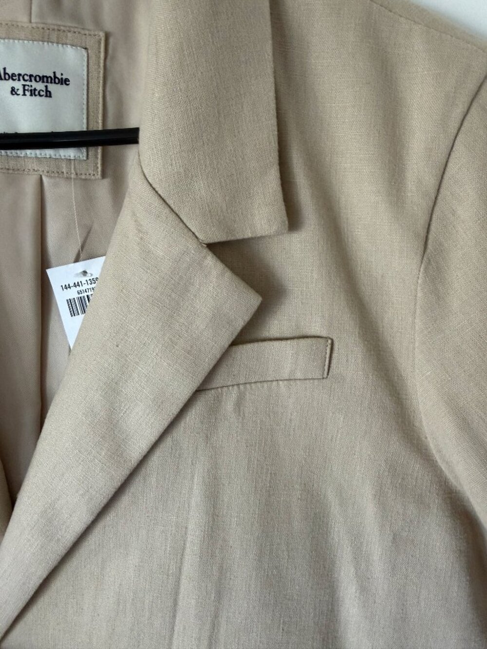 NWT Abercrombie & Fitch Cropped Linen Blend Short Sleeve Blazer Jacket Beige XL - Picture 4 of 7